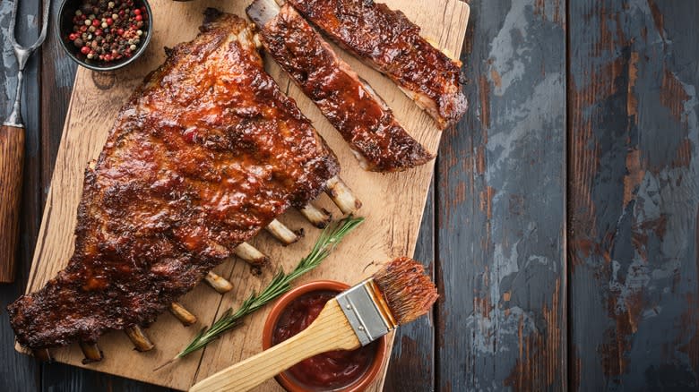 pork ribs with glaze and brush