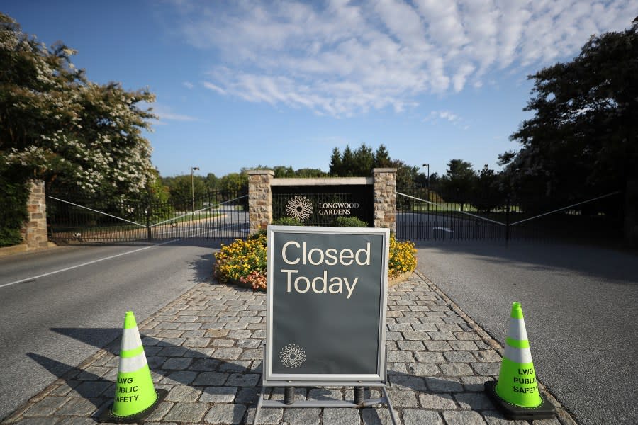 Longwood Gardens remains closed as the search continues for prison escapee, Danelo Cavalcante, in Pocopson Township, Pa. on Sunday, Sept. 3, 2023. Murderer Cavalcante was able to escape a prison yard in suburban Pennsylvania last week by climbing up a wall and over razor wire, officials said at a news conference Wednesday. (David Maialetti/The Philadelphia Inquirer via AP)