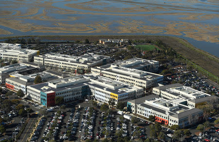 Facebook's campus is seen on the edge of the San Francisco Bay in Menlo Park, California in this aerial photo taken January 13, 2017. REUTERS/Noah Berger/Files