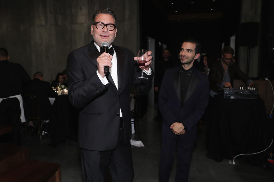 NEW YORK, NY - SEPTEMBER 09:  Mark Tritton and Imran Amed speak at the #BoF500 party during New York Fashion Week Spring/Summer 2018 at Public Hotel on September 9, 2017 in New York City.  (Photo by Cindy Ord/Getty Images for The Business of Fashion)