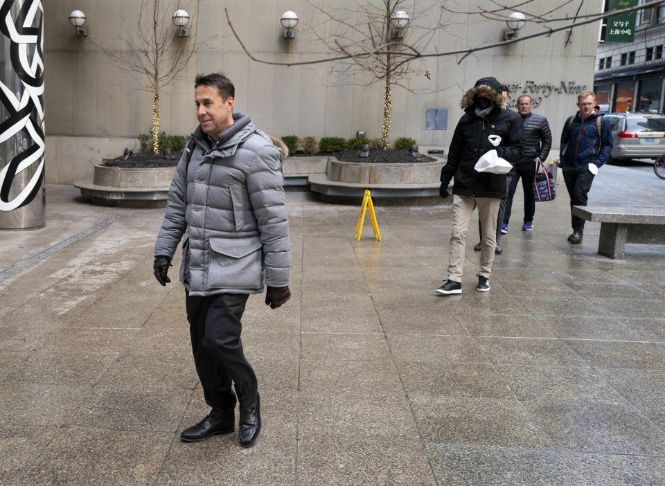 Major League Baseball deputy commissioner Dan Halem arrives for a meeting in New York, Monday, Jan. 24, 2022. Negotiators for locked-out baseball players and management met in person for the first time since Dec. 1, the day before the start of the sport's first work stoppage since 1995. (AP Photo/Craig Ruttle)