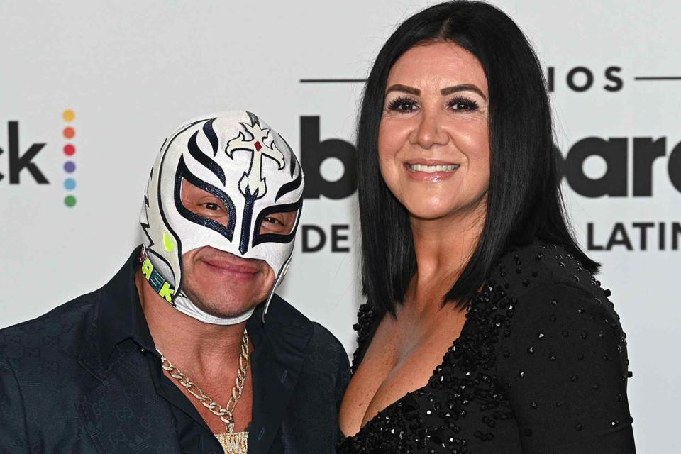 <p>Ivan Apfel/WireImage</p> Rey Mysterio and Angie Gutiérrez attend the 2023 Billboard Latin Music Awards on October 05, 2023 in Coral Gables, Florida.