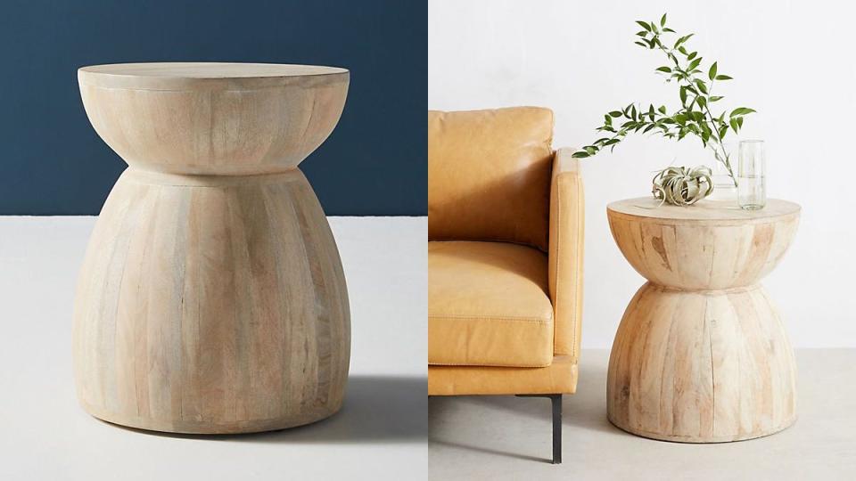 This worn-looking side table will add a rustic touch to your space.