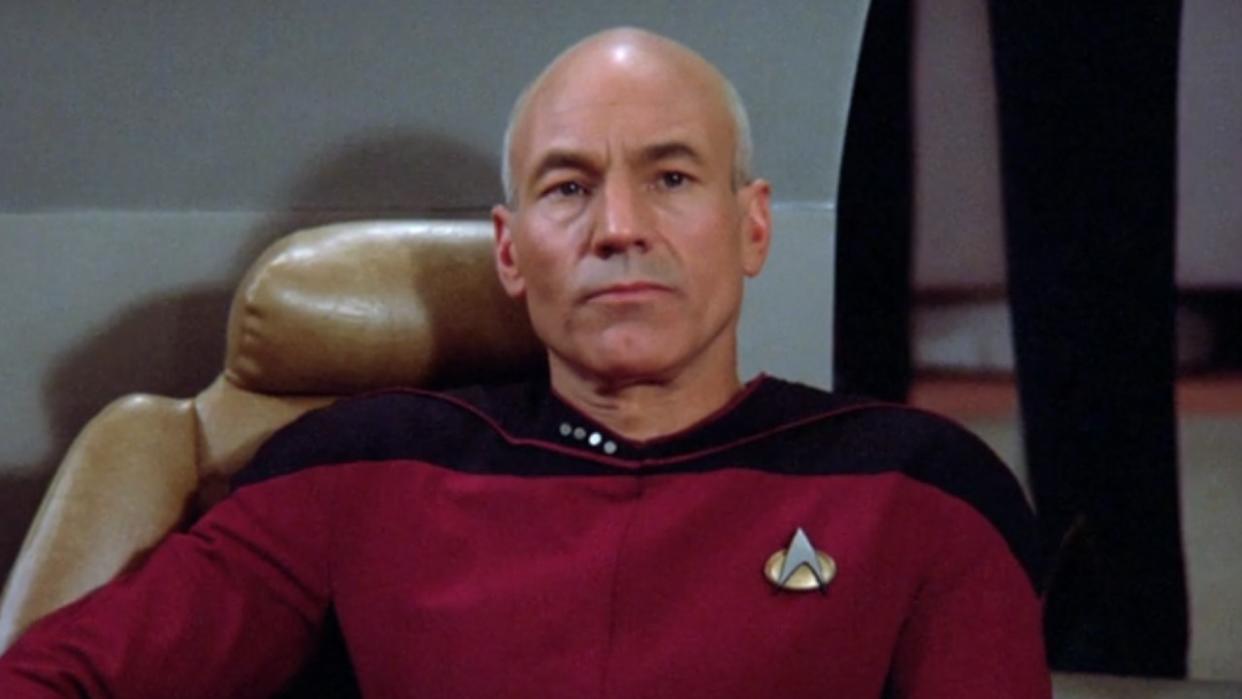  Picard in the Captain's chair in Star Trek: The Next Generation. 