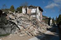 A destroyed house in the village of Borgo Sant'Antonio in central Italy, where twin earthquakes have hit the region in recent months