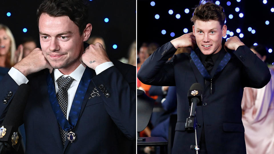 Seen here, Lachie Neale and Sam Walsh present themselves with awards.