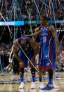 Thomas Robinson #0 and Tyshawn Taylor #10 of the Kansas Jayhawks react after losing to the Kentucky Wildcats 67-59 in the National Championship Game of the 2012 NCAA Division I Men's Basketball Tournament at the Mercedes-Benz Superdome on April 2, 2012 in New Orleans, Louisiana. (Photo by Ronald Martinez/Getty Images)