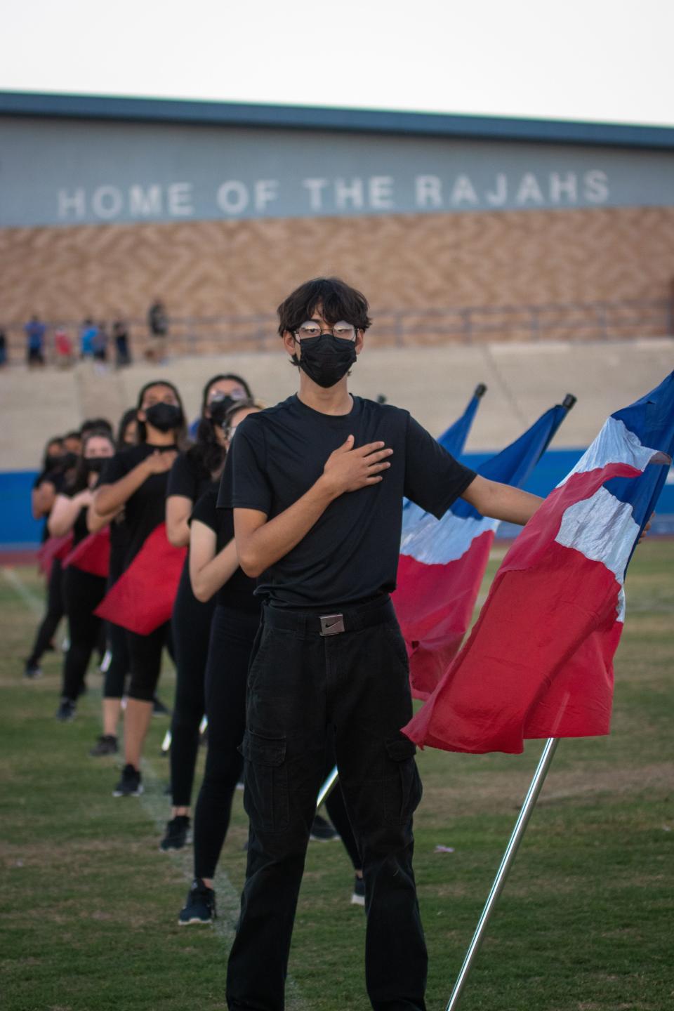 Indio High School's color guard opens up the game for Indio vs Brawley, September 2, 2021.