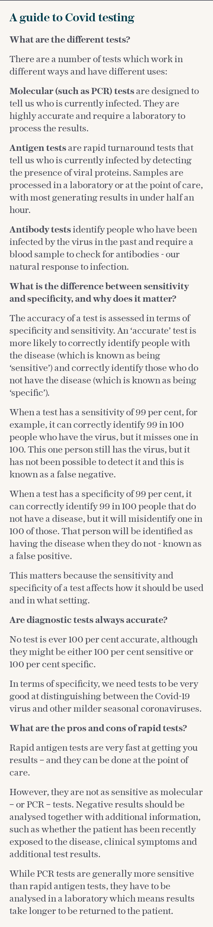 A guide to Covid testing