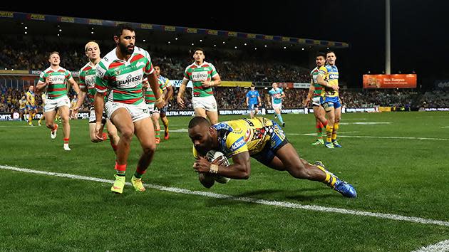 The Fijian flyer crossed for a hat-trick as the Eels fell agonisingly short against Souths.