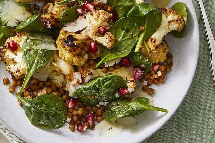 Warm Roasted Cauliflower and Spinach Salad