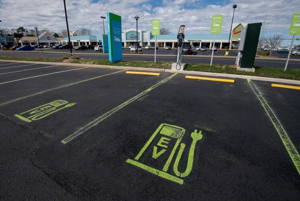 Electric vehicle charging station at Tanger Outlets Bayside location in Rehoboth Beach.