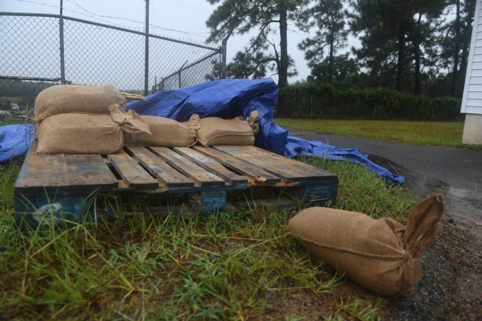 Sandbags sit ready for distribution in preparation for Hurricane Idalia at the Augusta Public Works maintenance building off Tobacco Road on Wednesday, Aug. 30, 2023.