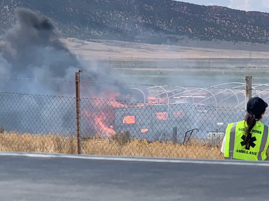 A structure fire in Iron County on Saturday, July 20, 2024, spread to the surrounding area. First responders from several agencies responded to fight the fire. (Courtesy: Iron County Sheriff's Office)