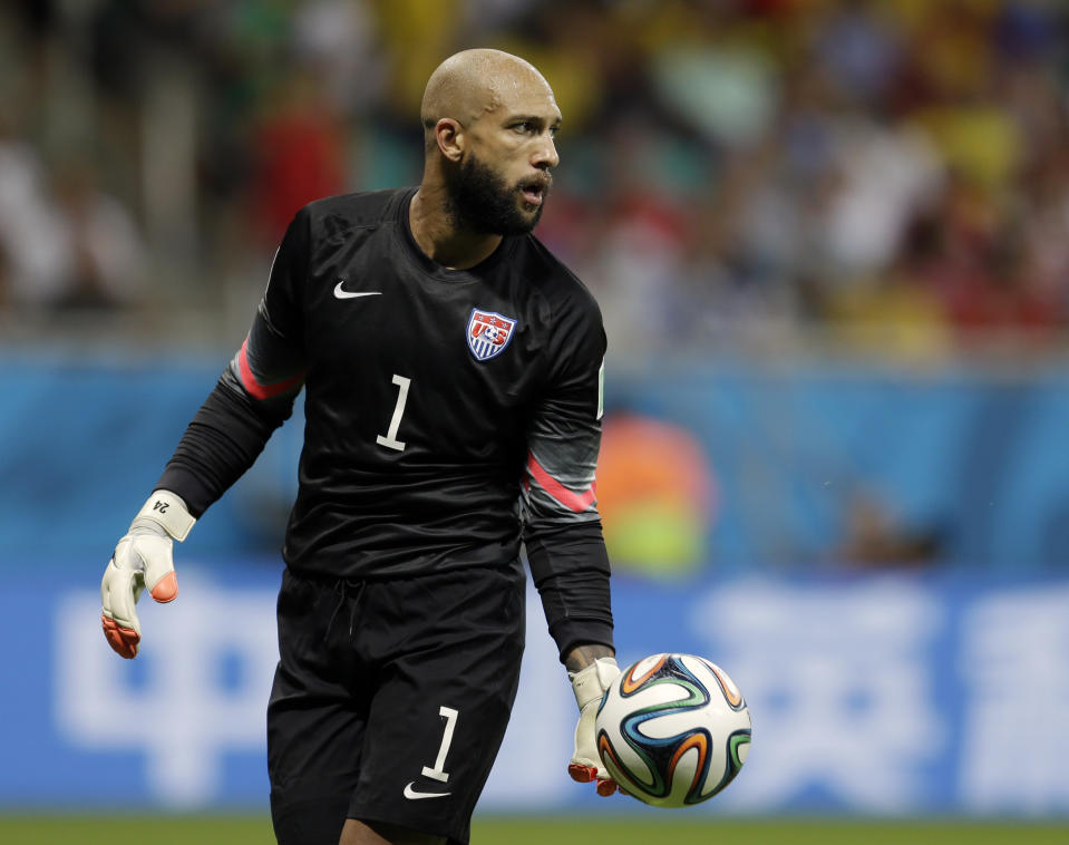 Tim Howard, shown here playing for the United States against Belgium at the 2014 World Cup, announced that he will retire later this year. (Associated Press)