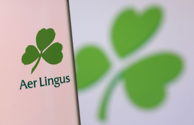 Illustration shows smartphone with Aer Lingus' logo displayed