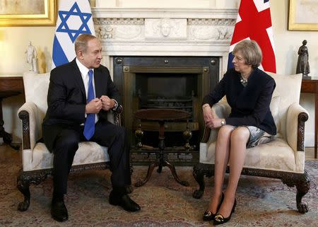 Israel's Prime Minister Benjamin Netanyahu meets Britain's Prime Minister Theresa May at 10 Downing Street, in London, February 6, 2017. REUTERS/Peter Nicholls