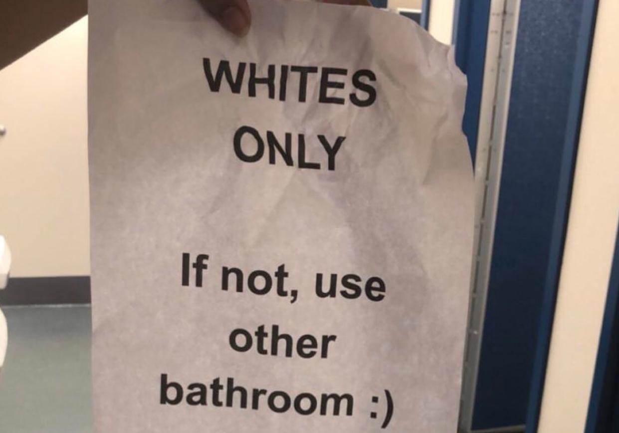 Bremen High School student Treavor Smith shared a racist note he found in the school's bathroom on Twitter. (Photo: Twitter)