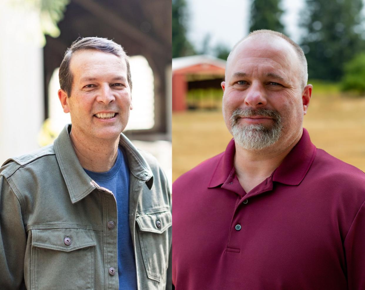 Darin Harbick and Charlie Conrad are candidates running in the Republican primary for Oregon House District 12.