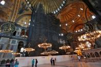 People visit Hagia Sophia or Ayasofya Museum in Istanbul