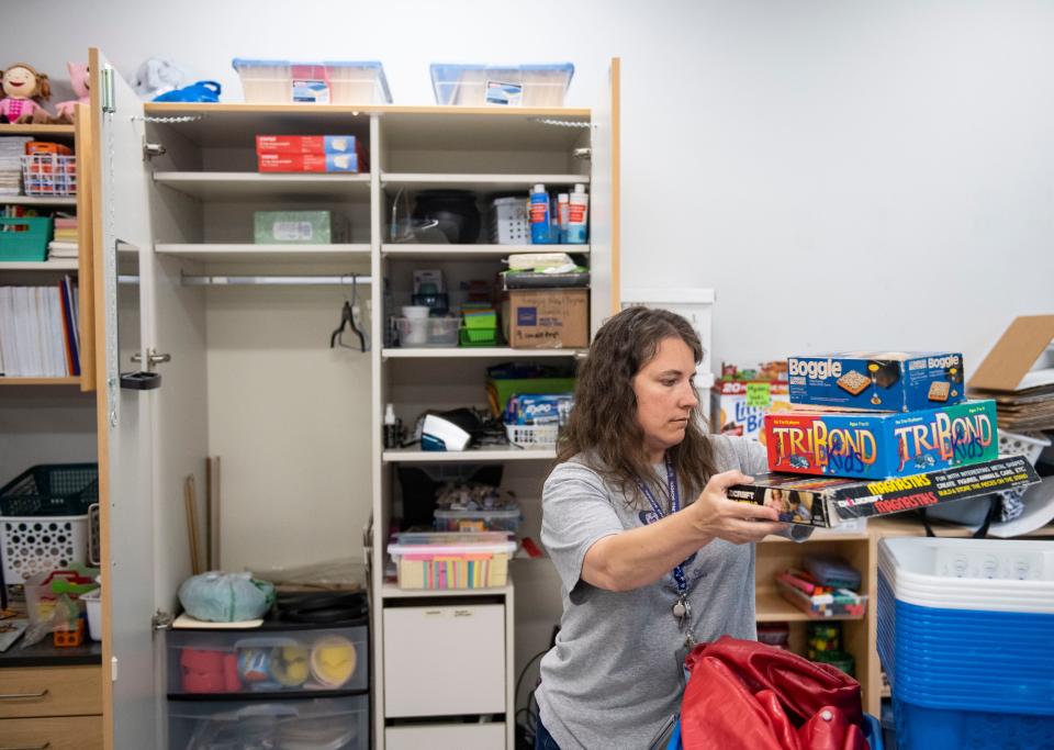 Candace Coffman packs up her class room at Sterling School, Tuesday, June 7, 2022. Coffman is packing up her classroom for end of the year cleaning. 