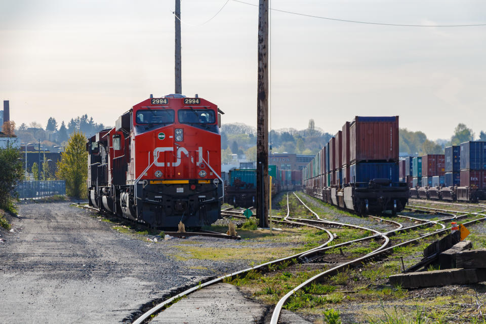  CN Rail Locomotive in Freight Yard