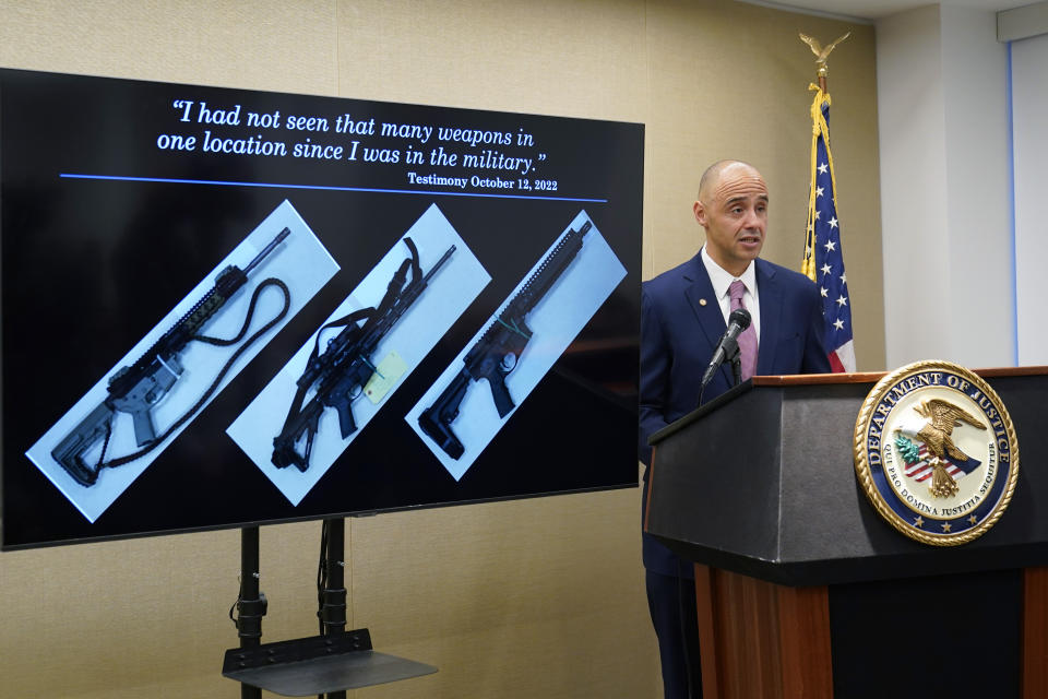 U.S. Attorney for the District of Colombia Matthew Graves speaks about the unfolding of the January 6 attack on the Capitol during a presentation ahead of this year's third anniversary in Washington, Thursday, Jan. 4, 2024. (AP Photo/Susan Walsh)