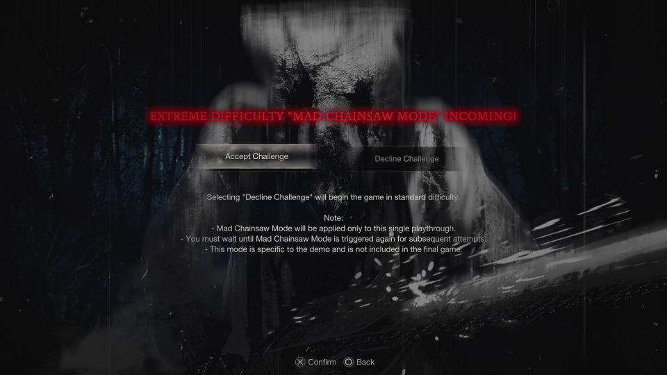 Resident Evil 4 demo mad chainsaw mode difficulty screen