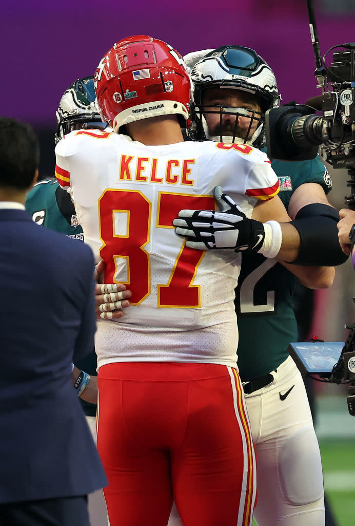 The Kelce brothers embracing