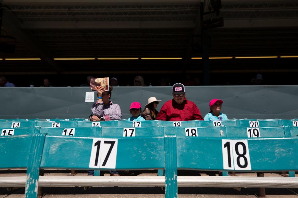 Crowds begin to arrive and take their seats ahead of the start of horse racing on Labor Day for the All American Weekend at Ruidoso Downs Race Track and Casino on Sept. 4, 2023.