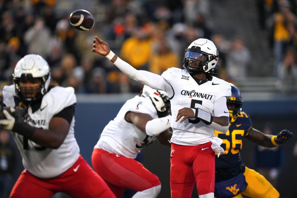 Bearcats quarterback Emory Jones (5) will work out for NFL scouts at Big 12 Pro Day in Frisco, Texas.