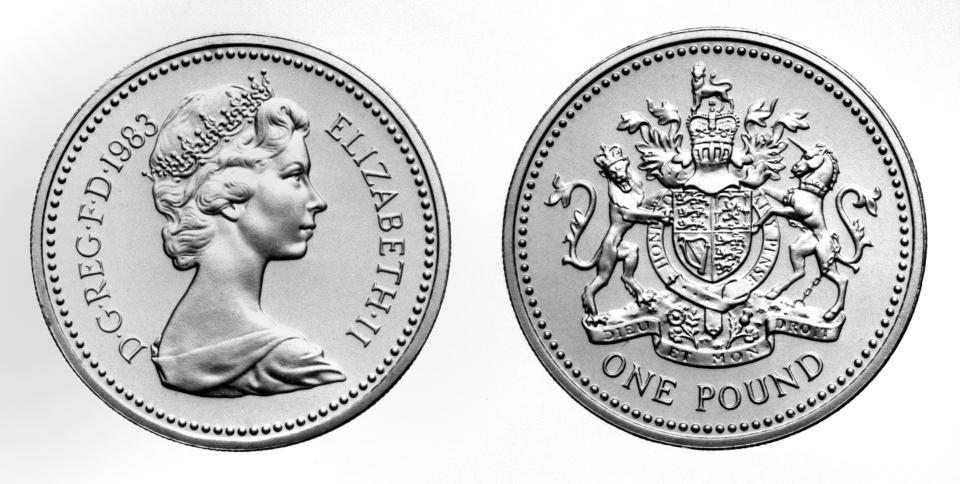 Both sides of the new 1 coin. The coin will be issued on the Queen's 57th birthday.   (Photo by PA Images via Getty Images)