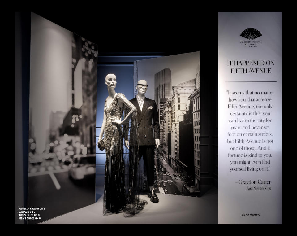 One of the windows of the Saks Fifth Avenue flagship promoting the Mandarin Oriental Residences. - Credit: courtesy shot.