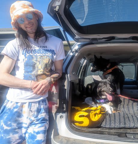 <p>Lewis and Clark Humane Society/Facebook</p> Rescue dog Matt with his new owner before they left the Lewis and Clark Humane Society