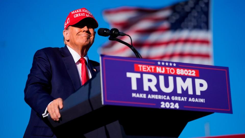 PHOTO: Republican presidential candidate former President Donald Trump speaks at a campaign rally in Wildwood, N.J., May 11, 2024.  (Matt Rourke/AP)