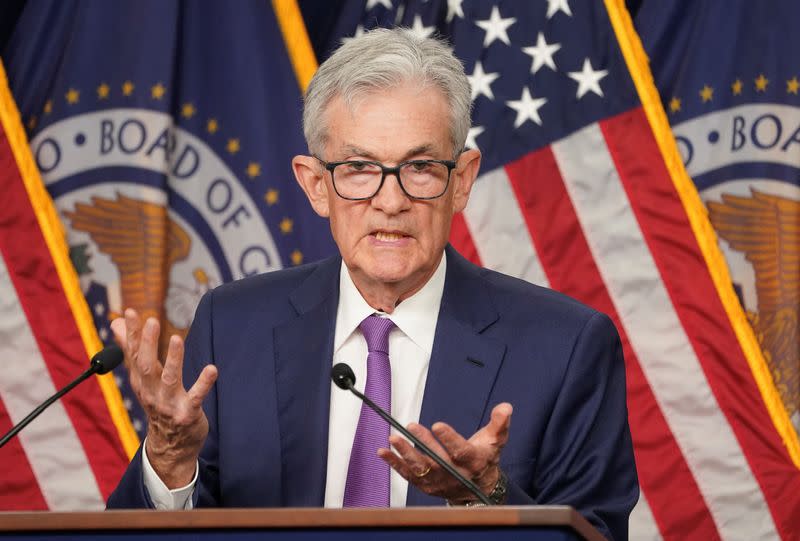 Fed chair Powell speaks at a press conference in Washington