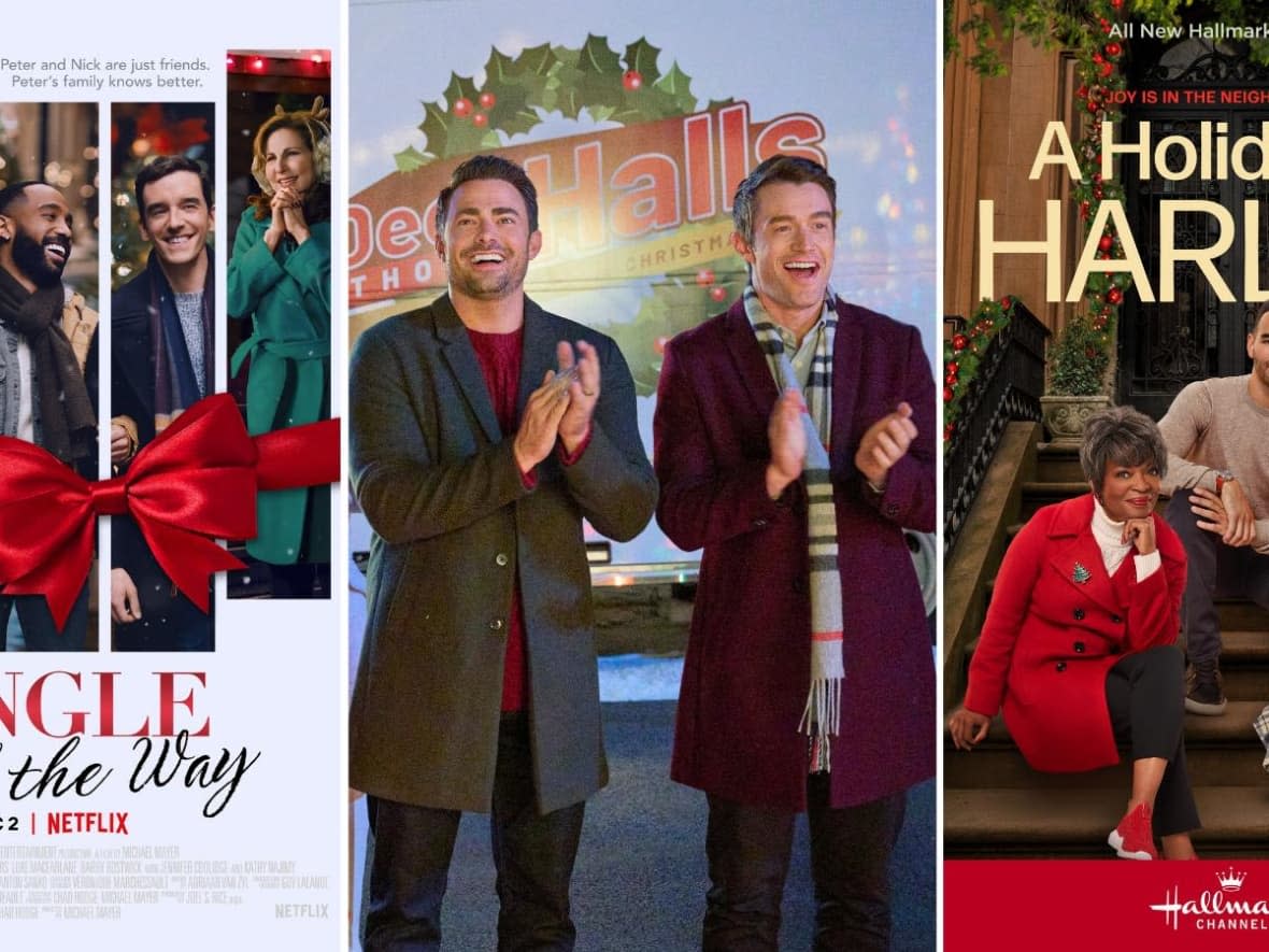 Single All the Way, The Christmas House 2: Deck Those Halls and A Holiday in Harlem are part of this year's slate of holiday films. While these movies feature diverse characters in leading roles, a number of critics say some gaps in the genre still need to be filled.  (Netflix/Crown Media/Crown Media - image credit)