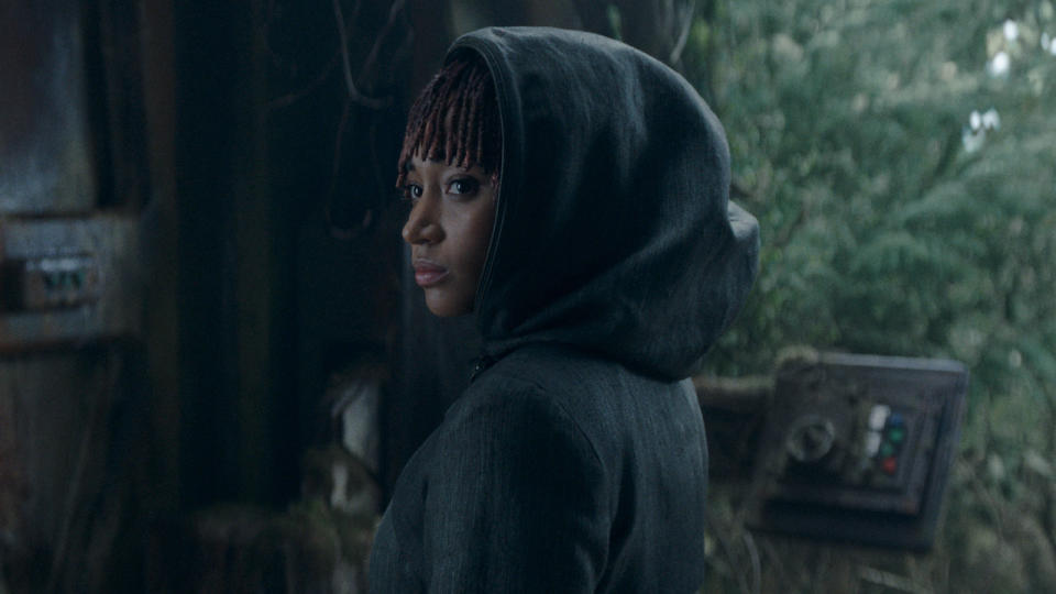     Hooded Osha played by Amandla Stenberg in the season 1 finale of The Acolyte. 