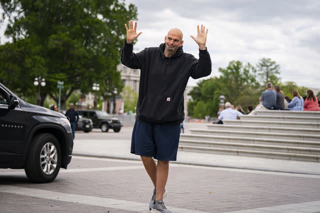 <p>Al Drago/Bloomberg via Getty</p> Sen. John Fetterman at the U.S. Capitol on April 17