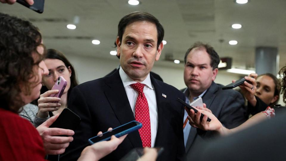 PHOTO: In this April 19, 2023, file photo, Sen. Marco Rubio speaks to reporters following a closed briefing, on Capitol Hill in Washington, D.C.  (Amanda Andrade-Rhoades/Reuters, FILE)