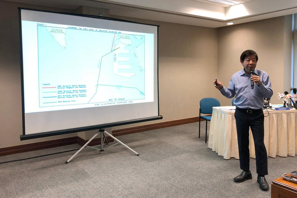 Singapore Transport Minister Khaw Boon Wan giving a media briefing at Parliament House on 6 December 2018 on Malaysia’s intrusions into Singapore Territorial Waters. (PHOTO: Nicholas Yong/Yahoo News Singapore)