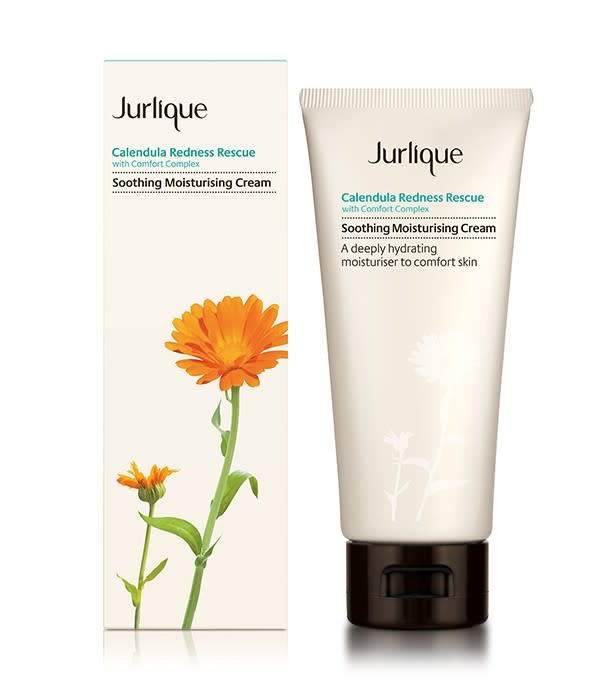 <p><b>Jurlique Calendula Redness Rescue</b><br></p><p>While this moisturizer promises to be deeply hydrating, it doesn’t leave skin looking greasy. Instead it has an even matte finish. While it doesn’t have the green tint that many of the anti-redness moisturizers have, it does the trick to counter blotchy skin just as well with extracts of chamomile, echinacea, avocado, cucumber and jojoba oil. </p><p><a href="http://www.jurlique.com/skin-care-products/face/moisturisers/calendula-redness-rescue-soothing-moisturising-cream" rel="nofollow noopener" target="_blank" data-ylk="slk:Jurlique Calendula Redness Rescue;elm:context_link;itc:0;sec:content-canvas" class="link ">Jurlique Calendula Redness Rescue</a> ($46) <i>(Photo: Jurlique)</i><br></p><p><br></p>