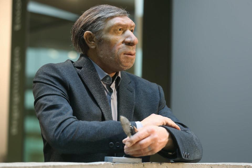 Does a Neanderthal in modern clothing makes it easier to imagine mingling with his species? <a href="https://www.gettyimages.com/detail/news-photo/september-2021-north-rhine-westphalia-mettmann-the-news-photo/1235602032" rel="nofollow noopener" target="_blank" data-ylk="slk:picture alliance via Getty Images;elm:context_link;itc:0;sec:content-canvas" class="link ">picture alliance via Getty Images</a>