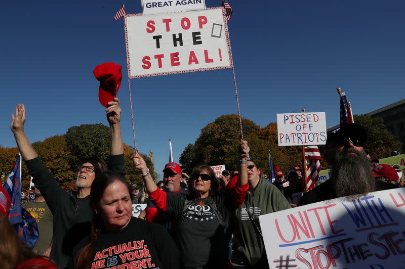 FILE PHOTO: Supporters of U.S. President Donald Trump rally in Harrisburg, PA after Biden is declared winner of the election