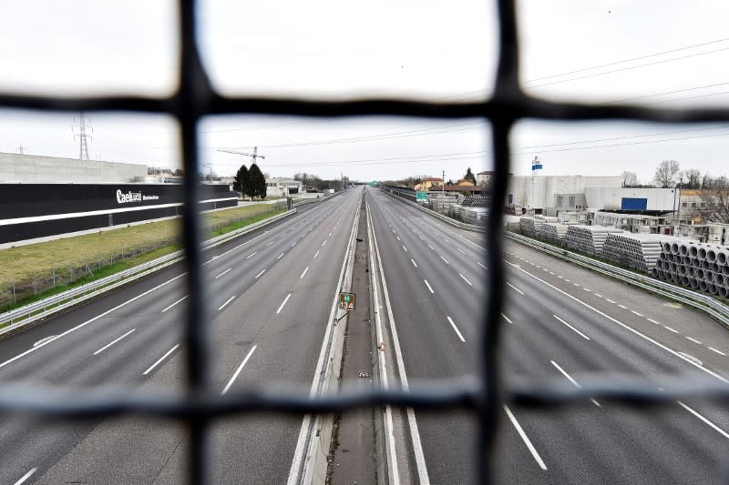 The motorway A4 is seen empty near Milan