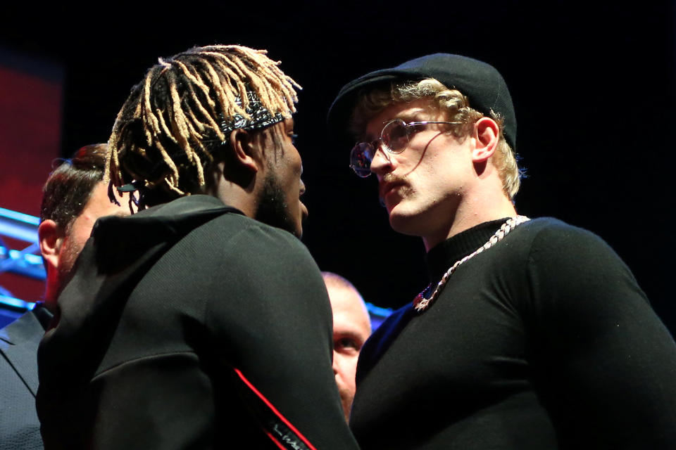 Boxing - KSI & Logan Paul Press Conference - Troxy, London, Britain - October 7, 2019   KSI and Logan Paul during the Press Conference   Action Images via Reuters/Tom Jacobs