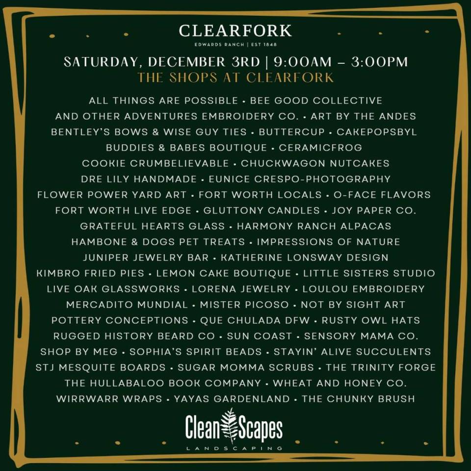 Clearfork Holiday Market’s vendor list