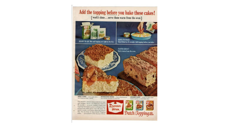 Ad for Duncan Hines Dutch Topping Cake Mixes from 1960s