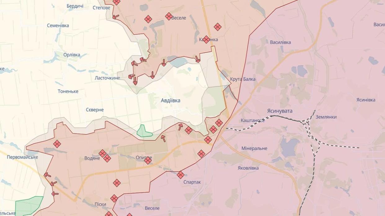 Avdiivka. Screenshot: Deepstate map on 16 February