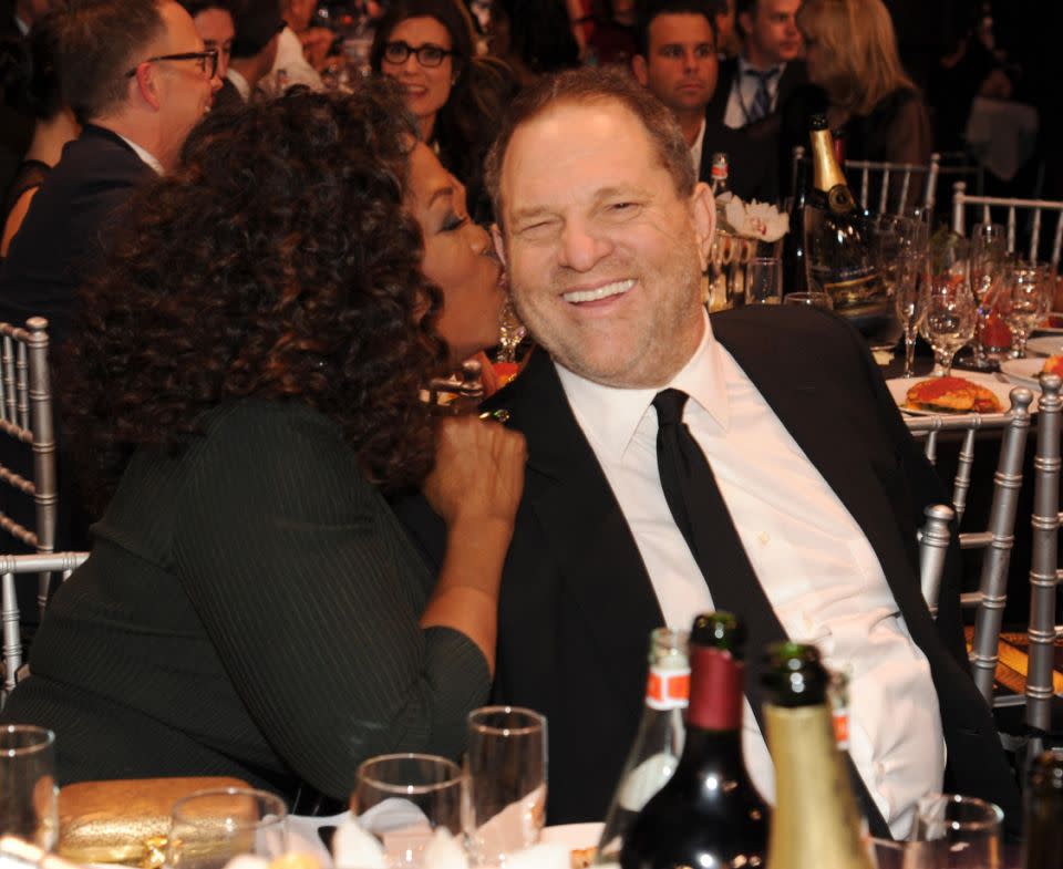 This photo of Oprah with disgraced Weinstein in 2014 had re-emerged after her powerful speech against abusers. Source: Getty